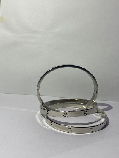 Cartier-Style Stainless Steel Bracelet & Bangle Combo