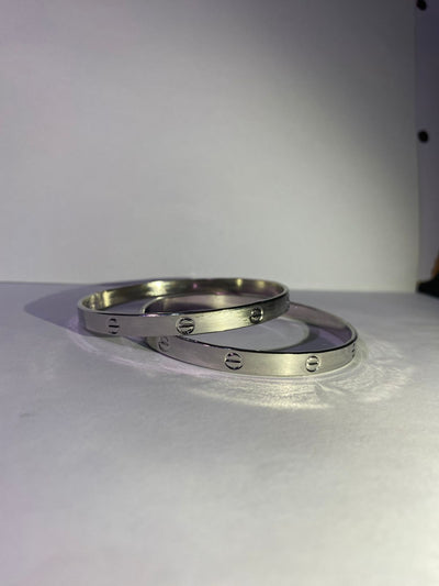 Cartier-Style Stainless Steel Bracelet & Bangle Combo
